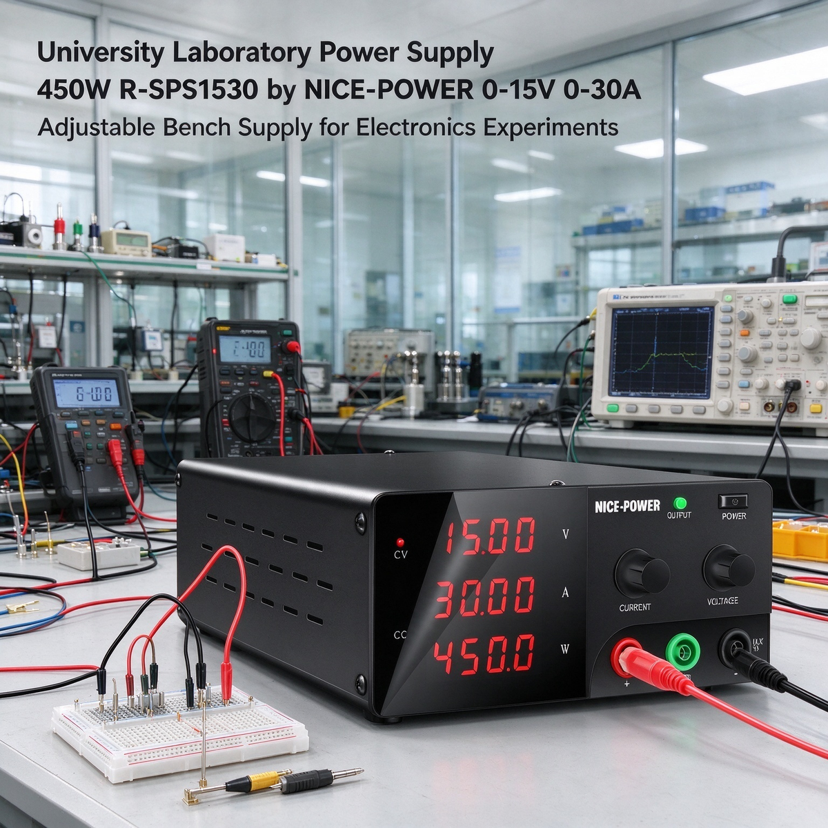 University Laboratory Power Supply 450W R-SPS1530 by NICE-POWER 0-15V 0-30A Adjustable Bench Supply for Electronics Experiments