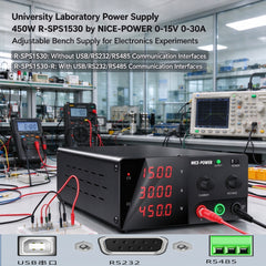 University Laboratory Power Supply 450W R-SPS1530 by NICE-POWER 0-15V 0-30A Adjustable Bench Supply for Electronics Experiments