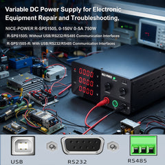 Variable DC Power Supply for Electronic Equipment Repair and Troubleshooting, NICE-POWER R-SPS1505, 0-150V 0-5A 750W