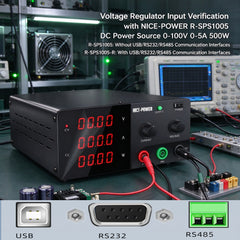 Voltage Regulator Input Verification with NICE-POWER R-SPS1005 DC Power Source 0-100V 0-5A 500W