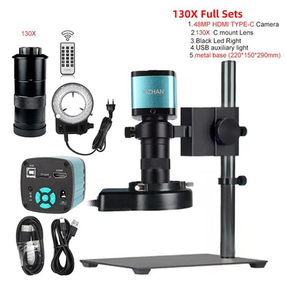 YIZHAN 48MP Digital Microscope 4K Video Recording USB HDMI Industrial Microscope Camera 130X C-mount Lens Soldering Repair
