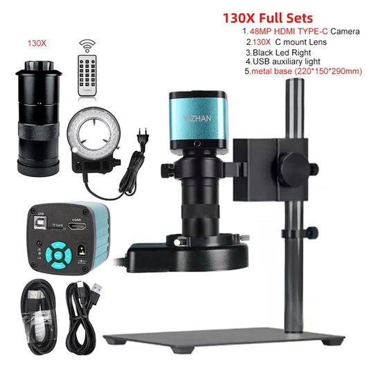 YIZHAN 48MP Digital Microscope 4K Video Recording USB HDMI Industrial Microscope Camera 130X C-mount Lens Soldering Repair