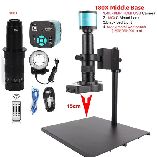 YIZHAN 48MP 4K Electronics Soldering Microscope 1080P HDMI Camera USB Software 1-180x Lens Stand