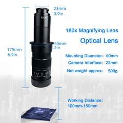 YIZHAN Microscope numérique 48 MP, enregistrement vidéo 4 K, USB HDMI, caméra de microscope industriel, objectif 180X à monture C, réparation de soudure