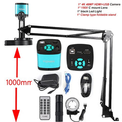Microscopio digital YIZHAN de 48 MP con grabación de video 4K, cámara industrial USB HDMI, lente de montura C de 150X con soporte plegable para soldadura
