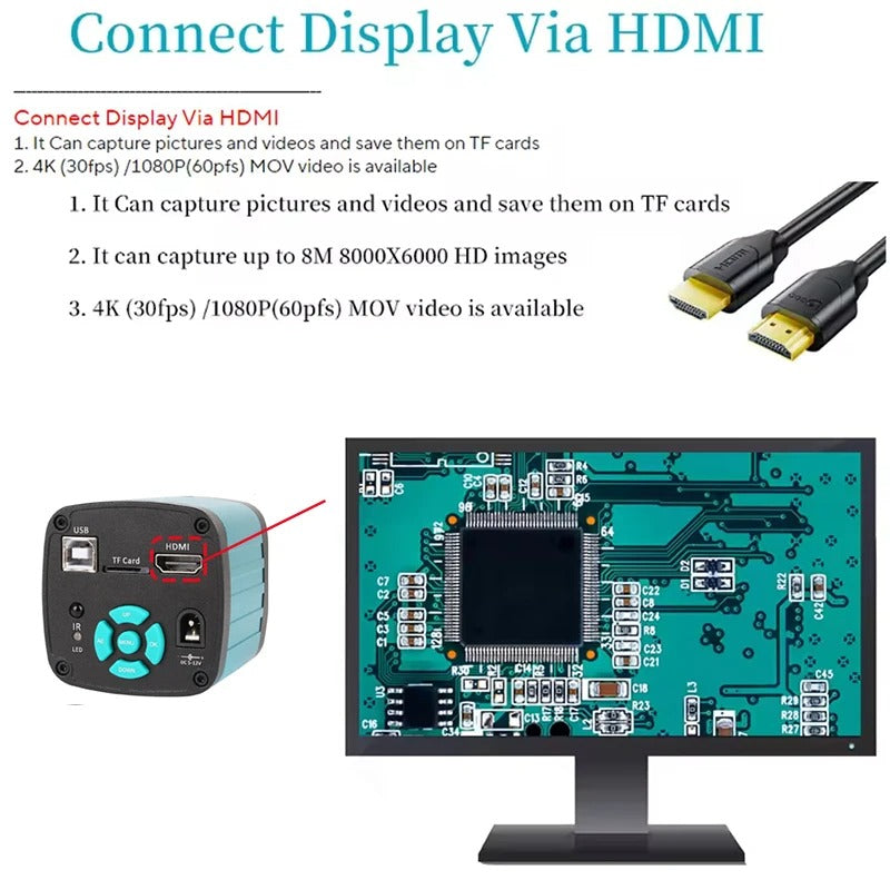 YIZHAN 4K 48MP Digital Microscope, 150X Lens, Panasonic CMOS Sensor, HDMI USB Camera with Foldable Stand, Remote Control
