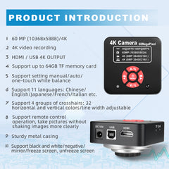 Cámara microscópica de 60 megapíxeles con grabación de video 4K de alta definición XHU4011 10368 * 5888 cámara industrial para fotografía de alta definición