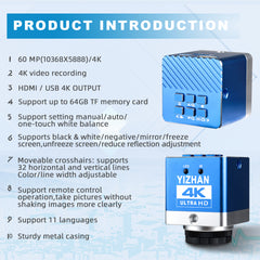 Microscopio electrónico industrial ultra claro 4K de 60 millones de píxeles XHU4012 con CCD y lupa, tarjeta tipo C insertable