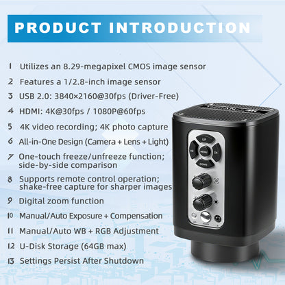 High definition HDMI industrial camera XHU6001, 4K camera, mobile phone maintenance, live streaming, magnifying glass all-in-one machine