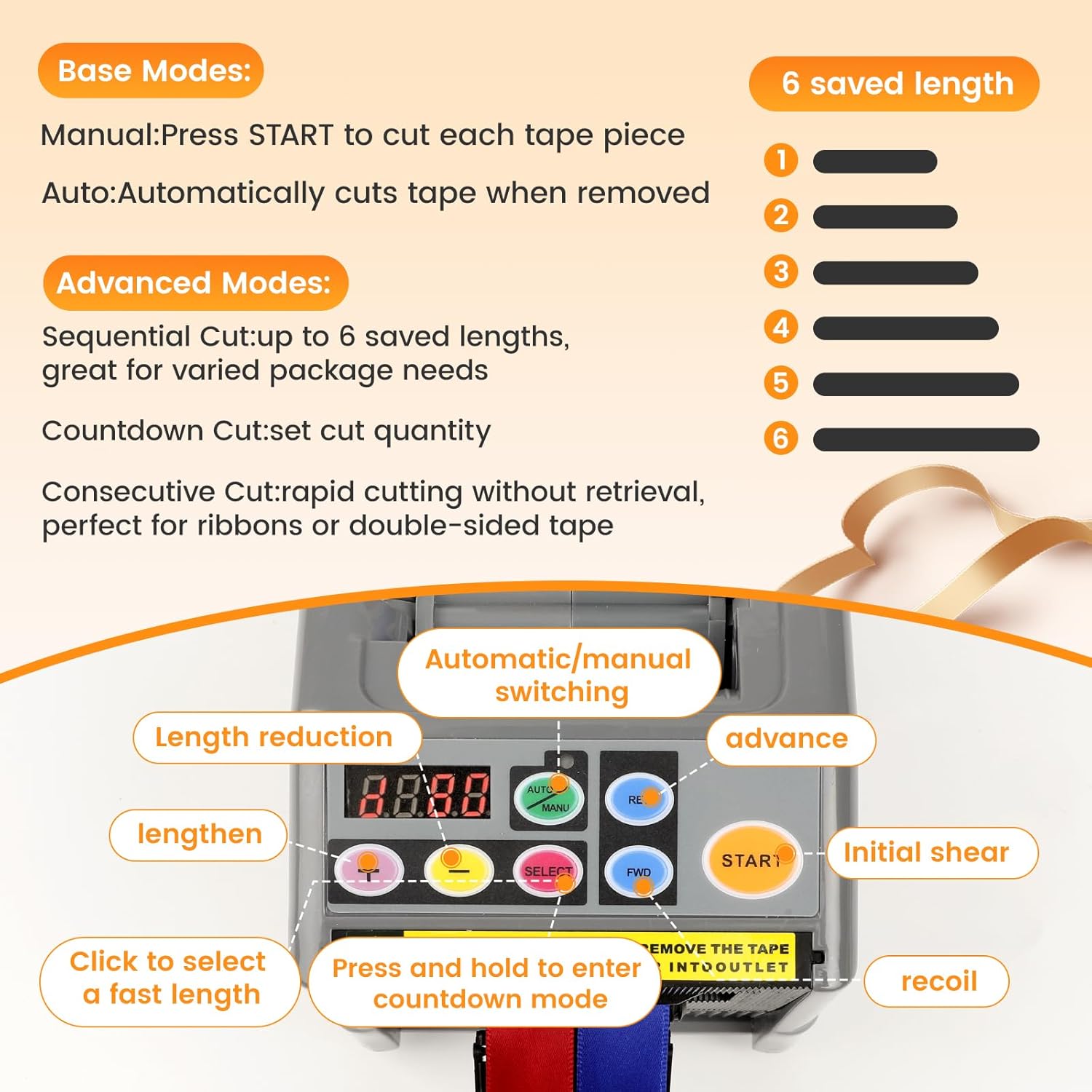 ZCUT-9 Automatic Tape Dispenser, 5-999mm Adjustable Tape Cutter for Adhesive Tapes