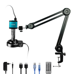 Microscopio digital YIZHAN de 48 MP con grabación de video 4K, cámara industrial USB HDMI, lente de montura C de 150X, soporte plegable resistente para reparación de soldaduras. 