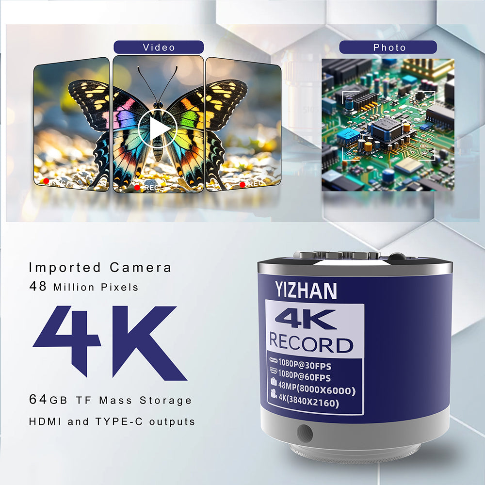 YIZHAN 4K 48MP HDMI Digital Microscope, 2MP Sony CMOS, Foldable Stand, Remote Control for Soldering