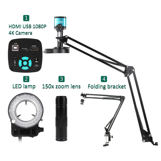 ZDT150X-XHU4002 4K Digital Microscope, 150X Zoom, 48MP Panasonic CMOS, HDMI/USB/TF, Foldable Stand, Remote Control