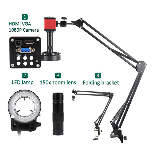 ZDT150X-XVH2003 Digital Microscope, 150X Zoom, 13MP GC2053 Sensor, HDMI VGA Output, 60FPS, Foldable Stand for Precision Inspection