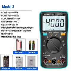 Multímetro portátil AC 750V DC 1000V 200mA 10A capacitancia 200μF True-RMS Multímetro digital multifunción Pantalla LCD retroiluminada 