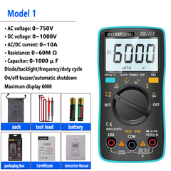 Multímetro digital portátil con pantalla LCD retroiluminada, capacidad de 60 MΩ, 10 MF, temperatura, NCV, prueba de neutro/fase, rango automático. 