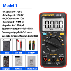 Multimètre numérique portable à sortie carrée, valeur efficace vraie (True RMS), professionnel, sans contact (NCV), AC 750 V, DC 1000 V, 10 MΩ, 1000 µF, 10 A, affichage maximal 9999 