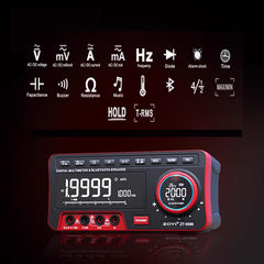 Multímetro de 4 ½ dígitos con altavoz Bluetooth, CC 1000 V, CA 750 V, 20 A, 200 MΩ, 6 MHz. Reloj de sobremesa con alarma, termómetro y sonido envolvente estéreo 3D para espacios de estudio/trabajo. 