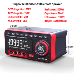 Multímetro de 4 ½ dígitos con altavoz Bluetooth, CC 1000 V, CA 750 V, 20 A, 200 MΩ, 6 MHz. Reloj de sobremesa con alarma, termómetro y sonido envolvente estéreo 3D para espacios de estudio/trabajo. 