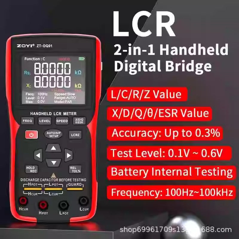 LCR-mètre et testeur de résistance interne de batterie : précision de 0,3 %, test interne de la batterie, 100 Hz à 100 kHz, écran couleur grand angle de vision de 2,8 pouces 
