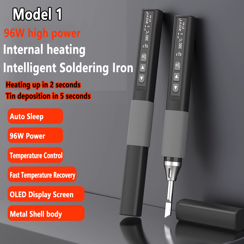 Soldador USB portátil de 96 W / 75 W, 100 °C ~ 450 °C. Multímetro integrado. Pantalla OLED. Modo de mantenimiento de temperatura constante.