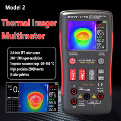 Cámara termográfica y multímetro digital portátil 2 en 1. Resolución infrarroja de 32 x 32 / 96 x 96. Termografía infrarroja. Multímetro de 4 ½ dígitos. Rango de 20 a 550°.