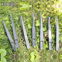 Juego de 12 pinzas antiestáticas de plástico blanco y negro para diversas operaciones de precisión