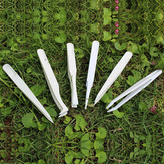 Juego de 12 pinzas antiestáticas de plástico blanco y negro para diversas operaciones de precisión