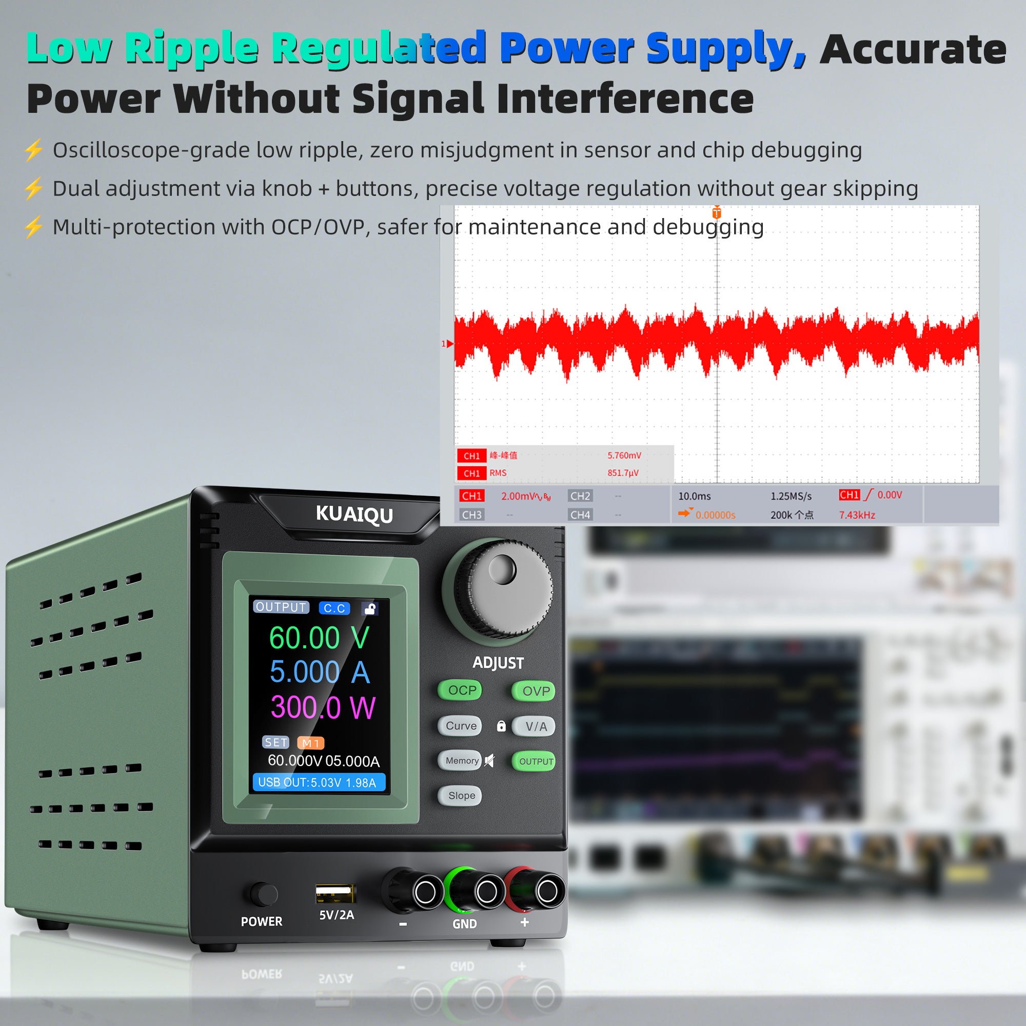 KUAIQU SPPS-D605XR 60V 5A 300W Low-Ripple Linear DC Power Supply for 48V & Industrial Electronics