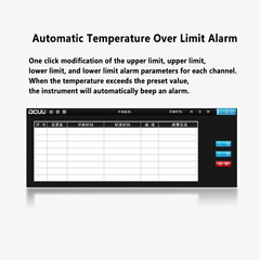 Testeur de température multicanaux 8 canaux 16 canaux -100 ~ 1200 °C Précision 0,2 % J / K / T Thermocouple Écran LCD TFT 4,3 pouces Résistance à la surtension de crête 500 V 