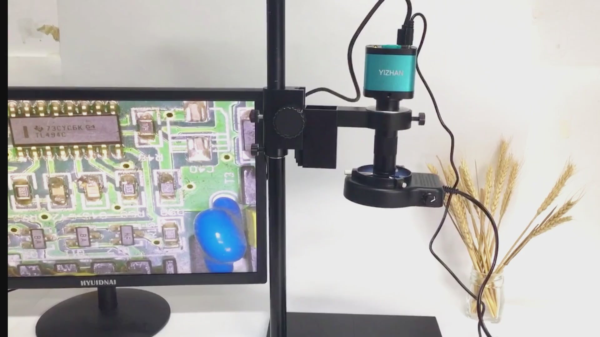YIZHAN 48MP 4K Ultra HD Industrial Microscope , USB HDMI, 150X C-mount Lens & Height-Adjustable Stand for PCB Soldering, Electronics Repair & Quality Control