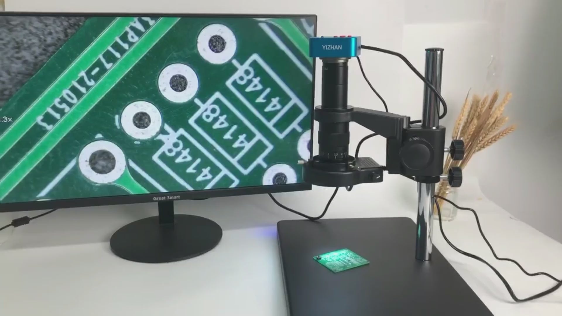 Microscopio digital YIZHAN de 38 MP, lente de 180 aumentos, cámara HDMI USB y control remoto para textiles y reparaciones.