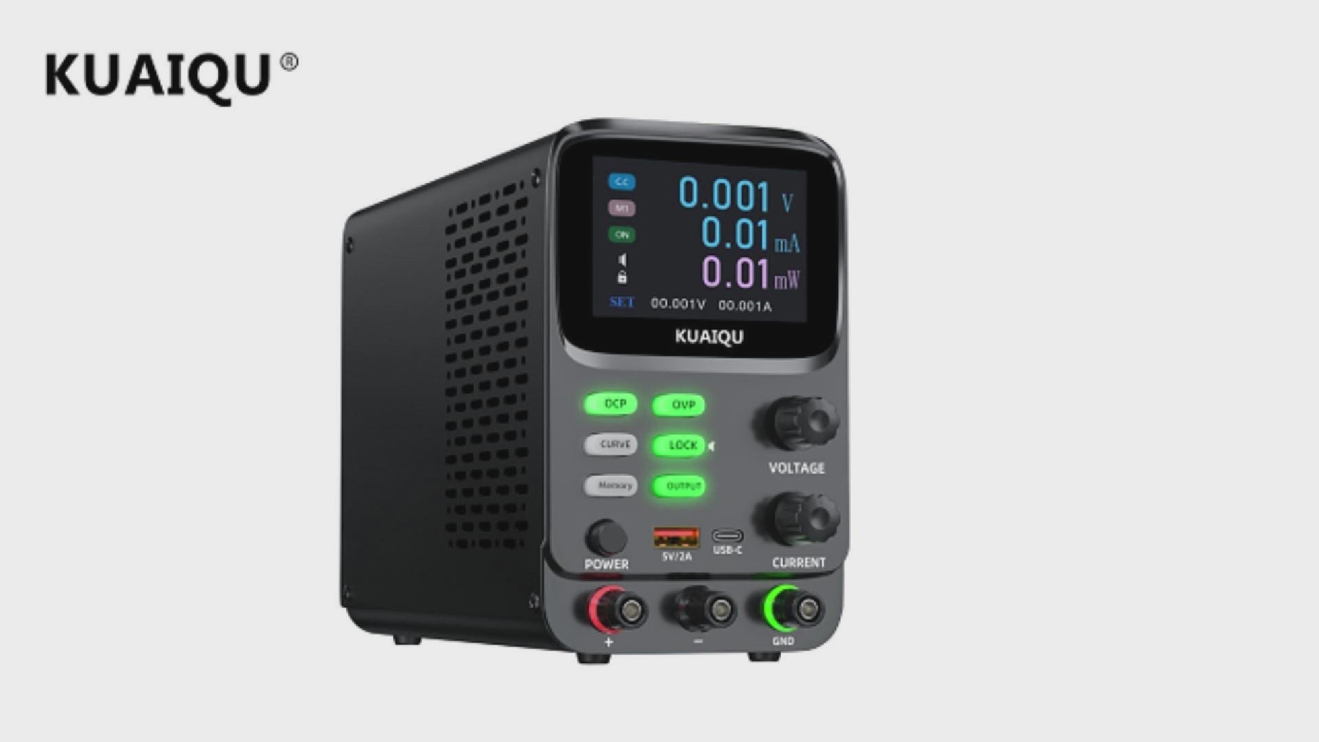 Fuente de alimentación de CC ajustable KUAIQU con interruptor de salida de microcorriente y formas de onda hiperbólicas de corta duración.