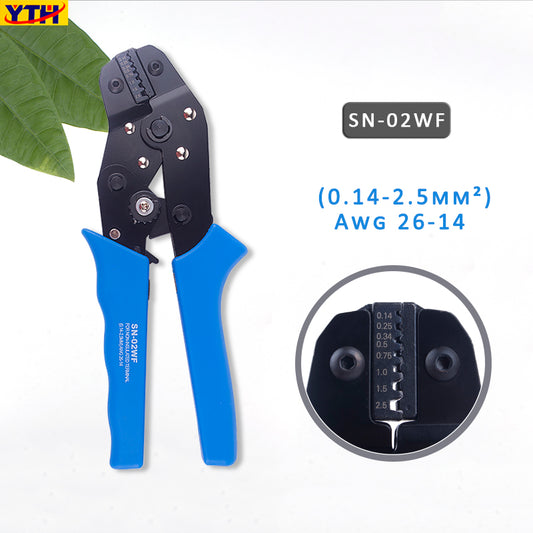 YTH-SN-02WF Ratchet Crimping Pliers, AWG 26-14 (0.14-2.5mm²), Terminal Crimping Tool for Insulated Terminals & Wire Ferrules, Mini Pliers