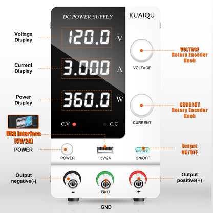 High precision power supply KUAIQU120V 3A DC Power Supply  SPPS-C1203-White Certified by CE, UL High voltage demand