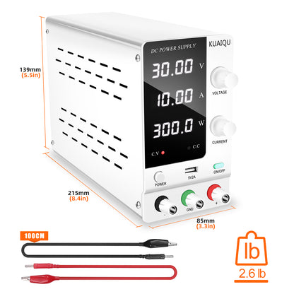 Essential for testing 30V 10A DC Power Supply White KUAIQU SPPS-C3010 USB 5V2A & CV/CC mode