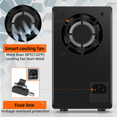 Fuente de alimentación portátil KUAIQU SPPS-C605 de 60 V y 5 A CC, color negro, para personal profesional y técnico. Perilla individual de voltaje y corriente.