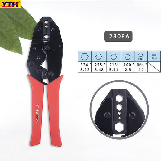 YTH-230PA Crimping Pliers, 0.1"-0.324" (2.5-8.2mm), Self-Adjusting, Carbon Steel, 9" Red Handle, for Various Wires
