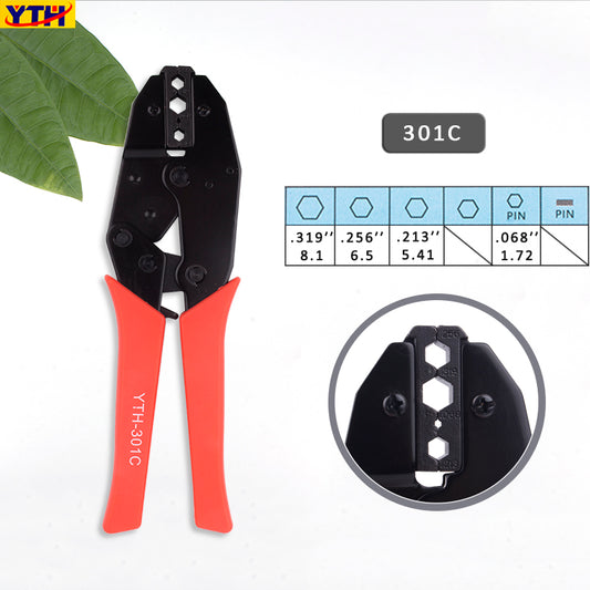 YTH-301C Insulated Terminal Crimping Pliers, 0.213"-0.256"-0.319" (5.41-6.50-8.10mm), Cold Press Tool for DIY Electrical Work