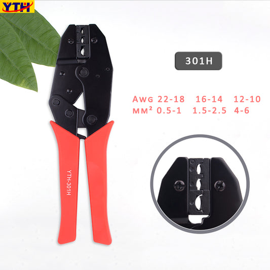 YTH-301H Ratcheting Crimping Pliers - 22-10AWG, 45# Steel with PVC Handle, Automatic Buckle Lock for Precise Wire Terminal Crimping