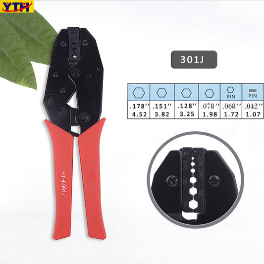 YTH-301J Ratcheting Crimping Pliers, 0.078"-0.178" (2.0-4.5mm), Automatic Wire Terminal Tool for Tubular & Insulated Terminals, Carbon Steel Construction