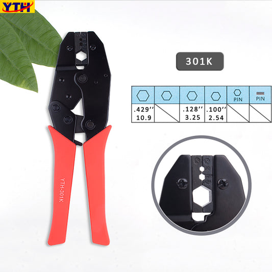 YTH-301K Ratchet Crimping Pliers, 0.100"-0.429" (2.54-10.9mm), for Wire Rope and Terminals, Carbon Steel with Anti-slip Handle